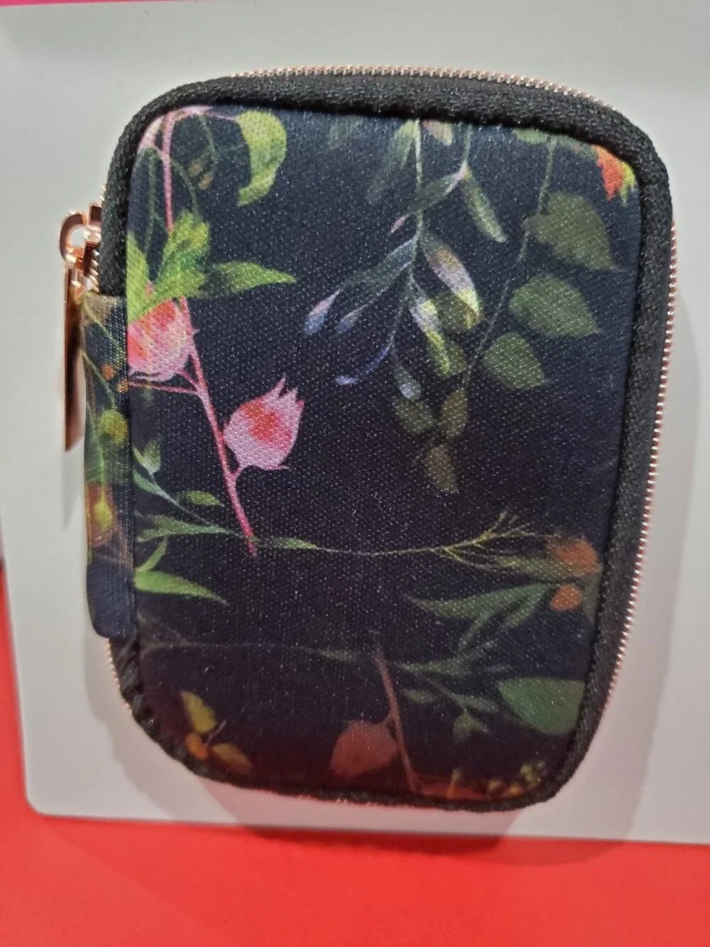 My Tag Alongs Earbud & Airpod Black Floral Case Rose Gold Zipper-NEW